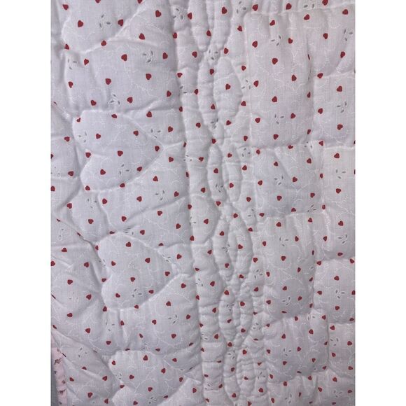 Vintage Baby Bed Patchwork Quilt Hearts Hand Made Ditzy Floral Eyelet Blue Pink‎